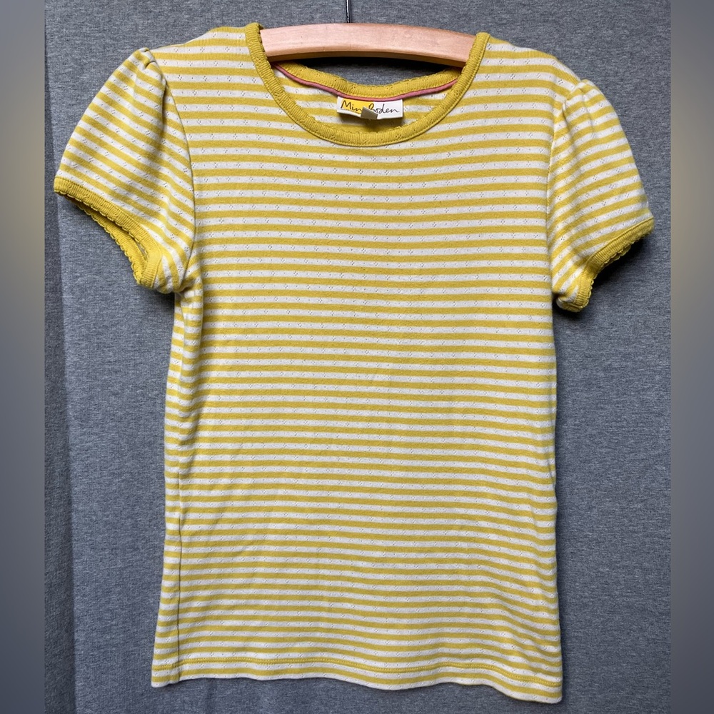 Mini Boden Short Sleeve Pointelle T-Shirt - Yellow Dafodill & Ivory - Sz 11-12y